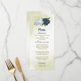 blåa blommor grönt löv bröllop meny