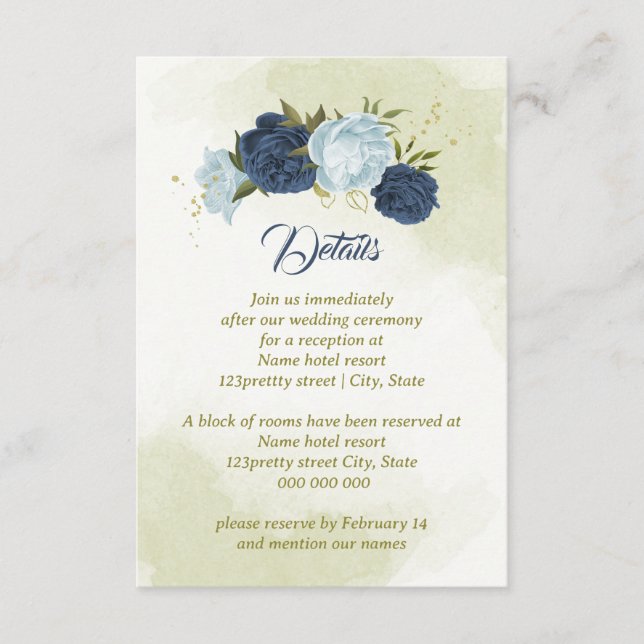 blåa blommor grönt löv i marindamm tilläggskort (Framsida)