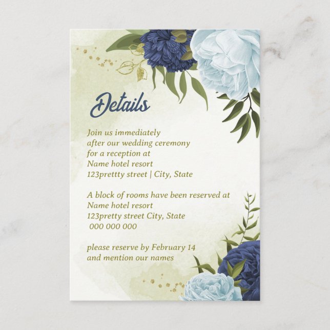 blåa blommor grönt löv i marindamm tilläggskort (Framsida)