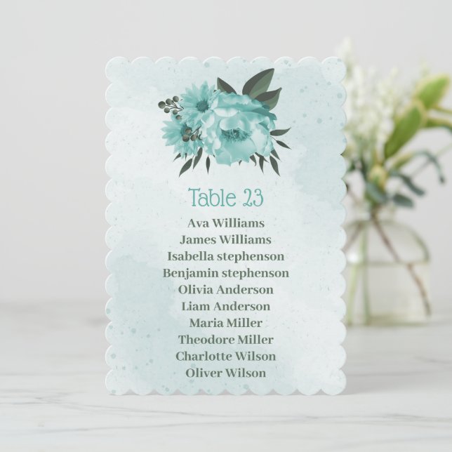 blåa blommor grönt sittplatskort inbjudningar (Stående Fram)