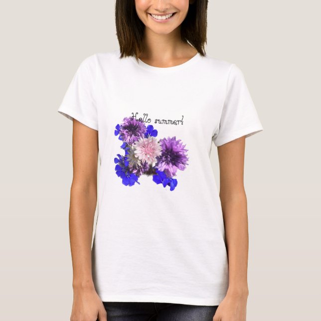 Blåa blommor, hej sommar! t shirt (Framsida)