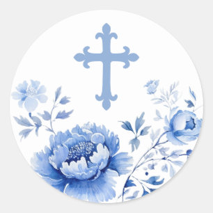 Blåa blommor Heliga Kor Sticker Runt Klistermärke