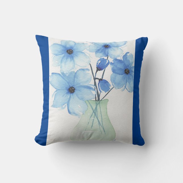 Blåa blommor i ett vas-kreditkort kudde (Framsida)