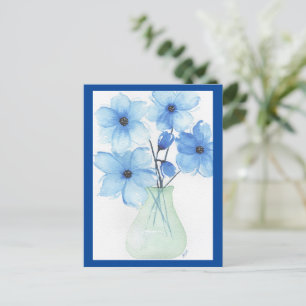Blåa blommor i ett vas-kreditkort vykort