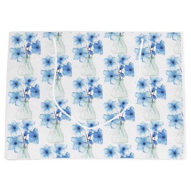 Blåa blommor i vas av glas (Framsidan)