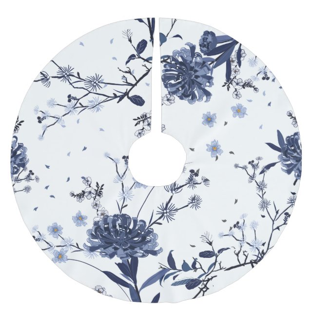 Blåa blommor julgransmatta borstad polyester (Framsidan)