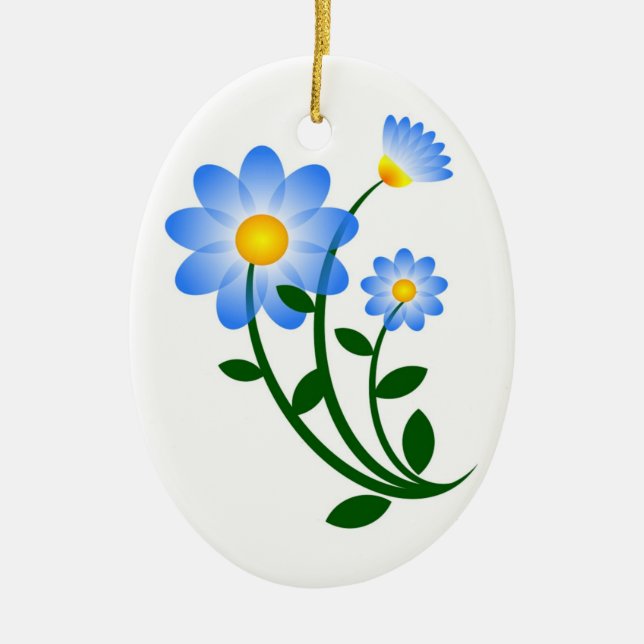 Blåa blommor julgransprydnad keramik (Framsidan)