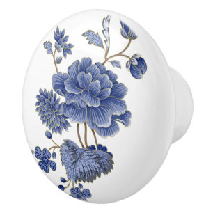 Blåa blommor keramisk dragning knopp