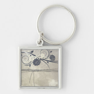 Blåa blommor Keychain Fyrkantig Silverfärgad Nyckelring