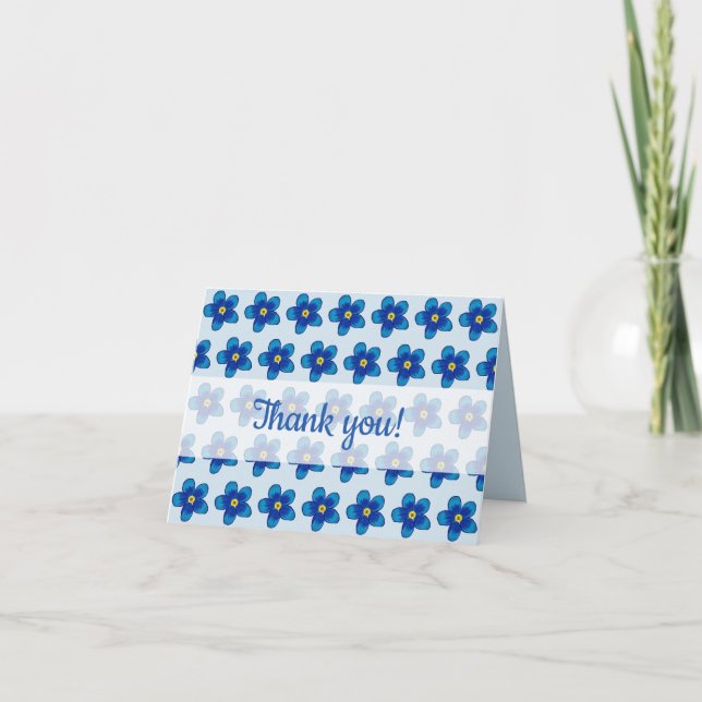 Blåa blommor-kort tack kort (Framsida)