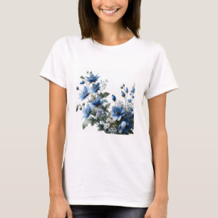 Blåa blommor kvinnors skjorta t shirt