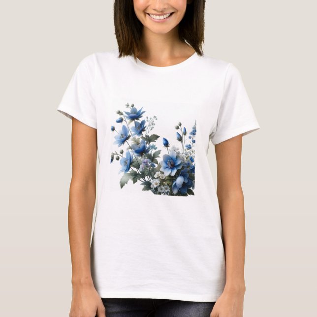 Blåa blommor kvinnors skjorta t shirt (Framsida)