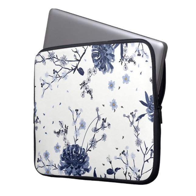 Blåa blommor laptop fodral (Framsidan Vänster)