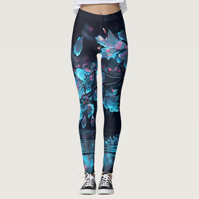 blåa blommor leggings (Framsida)