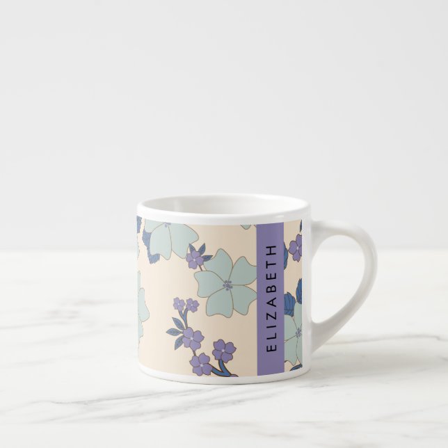 Blåa blommor, Lila blommor, Blommigt, ditt namn Espressomugg (Höger)