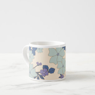 Blåa blommor, Lila blommor, Blommönster Espressomugg
