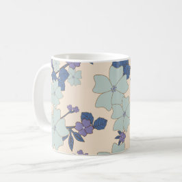 Blåa blommor, Lila blommor, Blommönster Kaffemugg