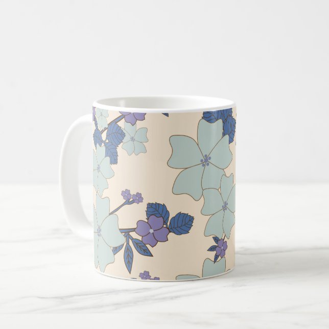 Blåa blommor, Lila blommor, Blommönster Kaffemugg (Framsida vänster)