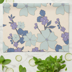 Blåa blommor, Lila blommor, Blommönster Kökshandduk