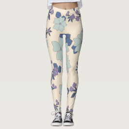 Blåa blommor, Lila blommor, Blommönster Leggings