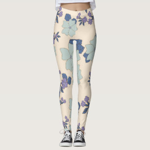 Blåa blommor, Lila blommor, Blommönster Leggings