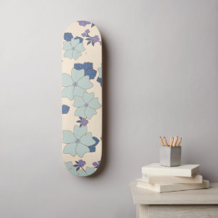 Blåa blommor, Lila blommor, Blommönster Mini Skateboard Bräda 18,5 Cm