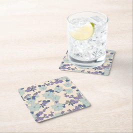 Blåa blommor, Lila blommor, Blommönster Underlägg Papper Kvadrat