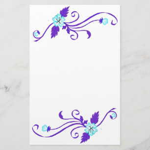 Blåa blommor med Lila Vine Stationery Brevpapper