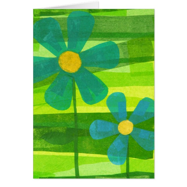 Blåa blommor med meddelandet hälsningskort (Framsidan)