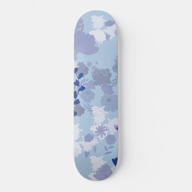 Blåa blommor mini skateboard bräda 18,5 cm (Framsida)