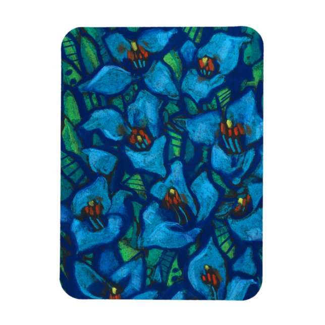 Blåa blommor, modern blommigt, pastellmålning magnet (Vertikal)