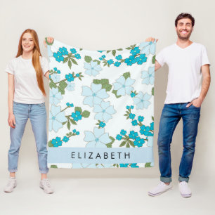 Blåa blommor, Mönster i blommorna, ditt namn Fleecefilt