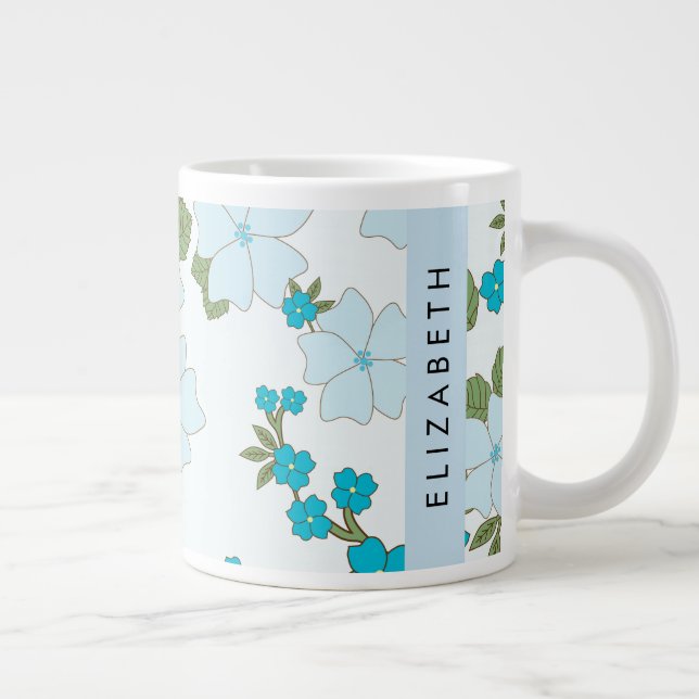 Blåa blommor, Mönster i blommorna, ditt namn Jumbo Mugg (Höger)