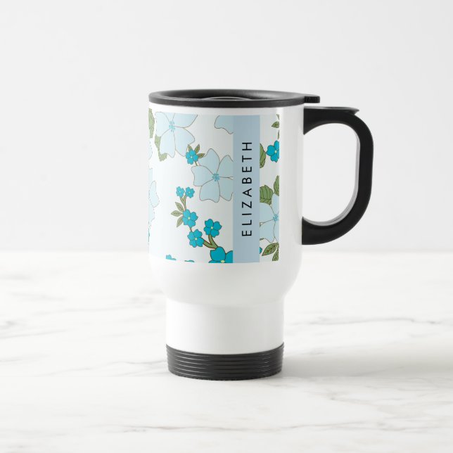 Blåa blommor, Mönster i blommorna, ditt namn Resemugg (Höger)