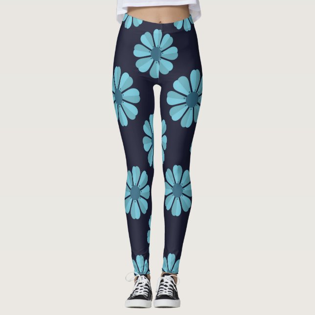 Blåa blommor mörk Leggings (Framsida)