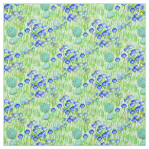 Blåa blommor och gräsarter art Mönster Tyg