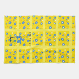 Blåa blommor och Gult Mönster Kökshandduk