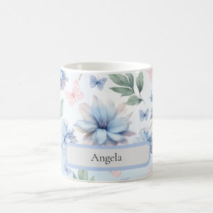 Blåa blommor och Rosa Butterflies Kaffemugg