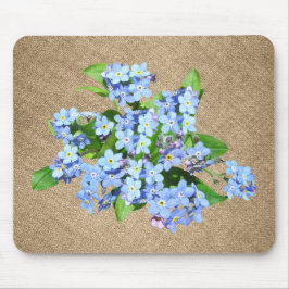 Blåa blommor på Burlap Land Mousepad Musmatta