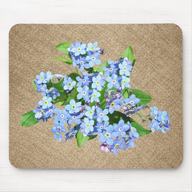 Blåa blommor på Burlap Land Mousepad Musmatta (Framsidan)