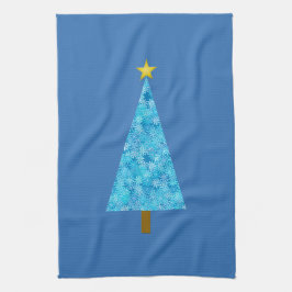 Blåa blommor på ett modernt Julgran Kökshandduk