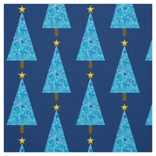 Blåa blommor på ett modernt Julgran Tyg (Provkarta)