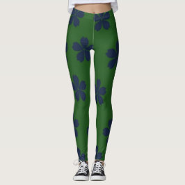 Blåa blommor på grönaktig bakgrund leggings