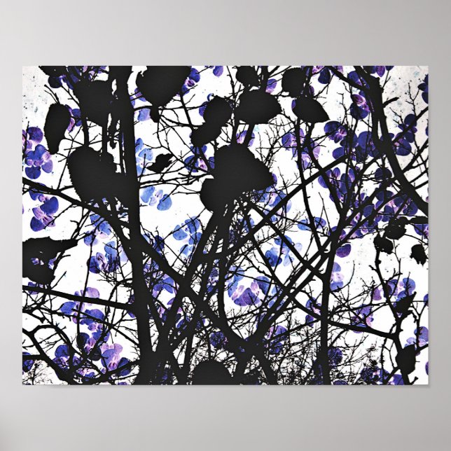 Blåa blommor på träd-konceptet vinterkonst poster (Framsidan)