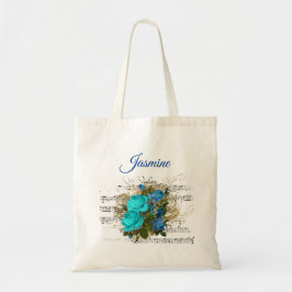 Blåa blommor Personlig Namn Tote Bag Tygkasse