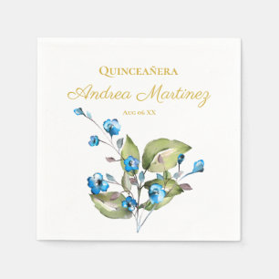 Blåa blommor Personlig Quinceañera Pappersservett