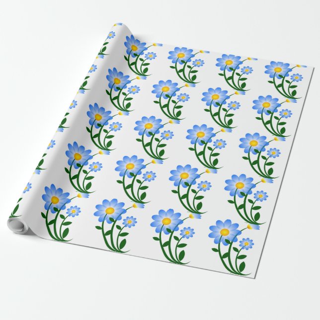 Blåa blommor presentpapper (Utrullad)