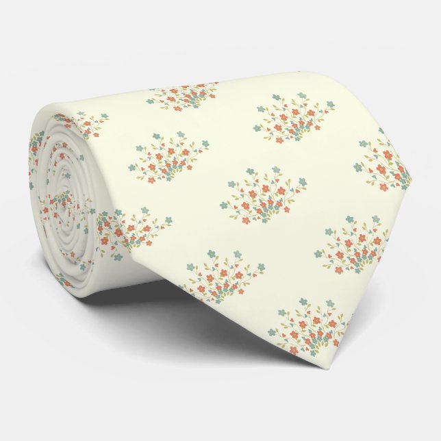 Blåa blommor, Röda blommor, Mönster i blommor Slips (Rullad)