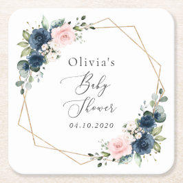 Blåa blommor, Rosa Flowers, babyskor Underlägg Papper Kvadrat