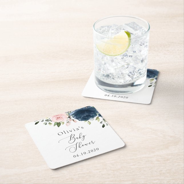 Blåa blommor, Rosa Flowers, babyskor Underlägg Papper Kvadrat (Insitu)